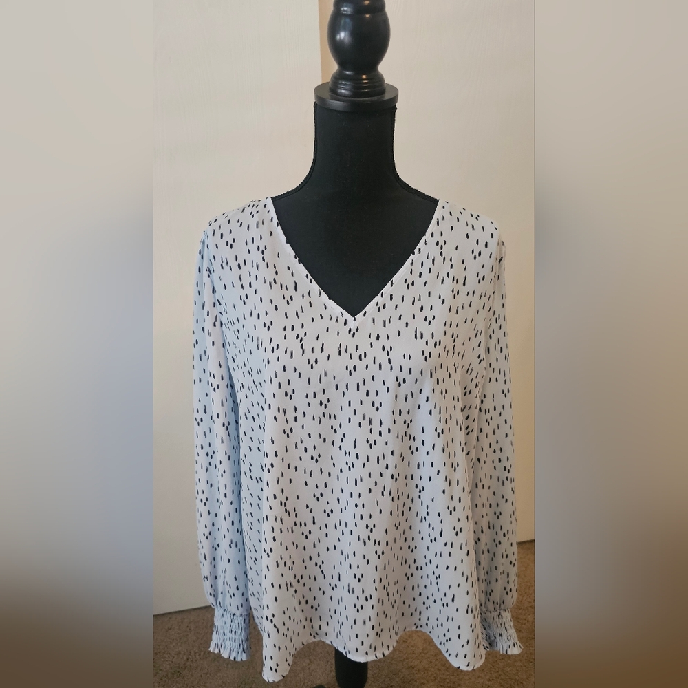 Worthington White Blouse with Black Dots